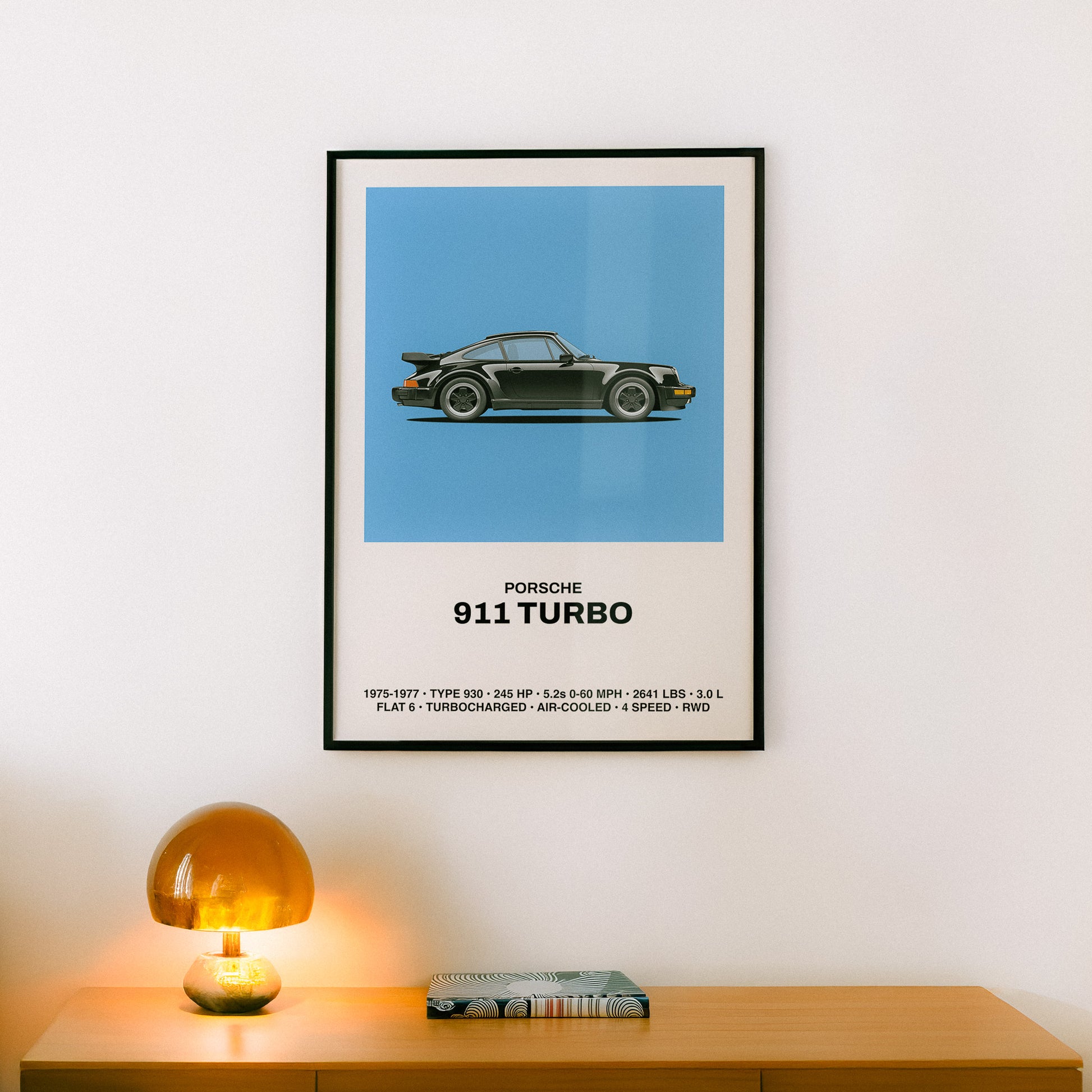 Classic Porsche 911 Turbo type 930 car poster art in a minimal design. 