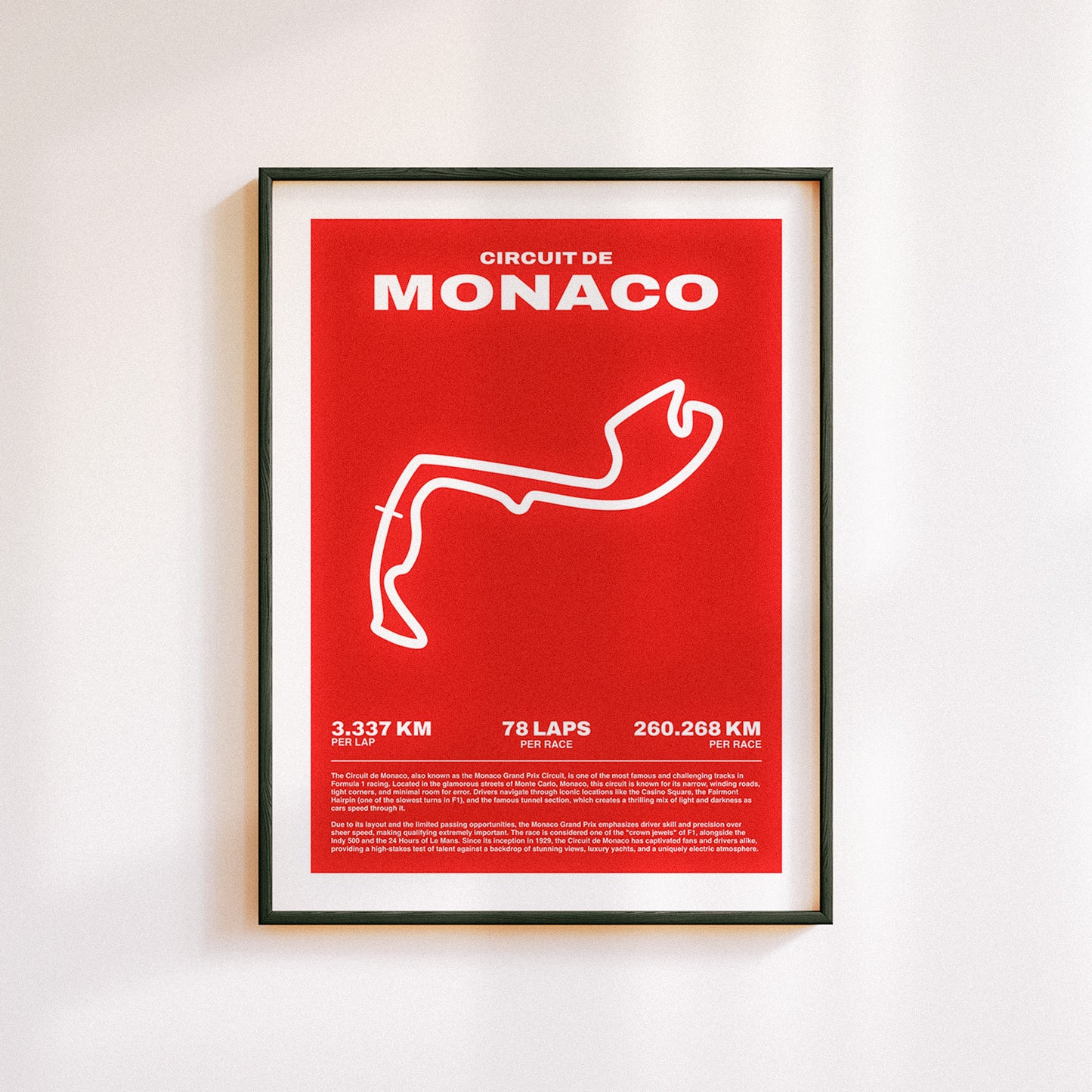 Circuit De Monaco Formula 1 poster art home decor featuring the Monaco circuit and track map.