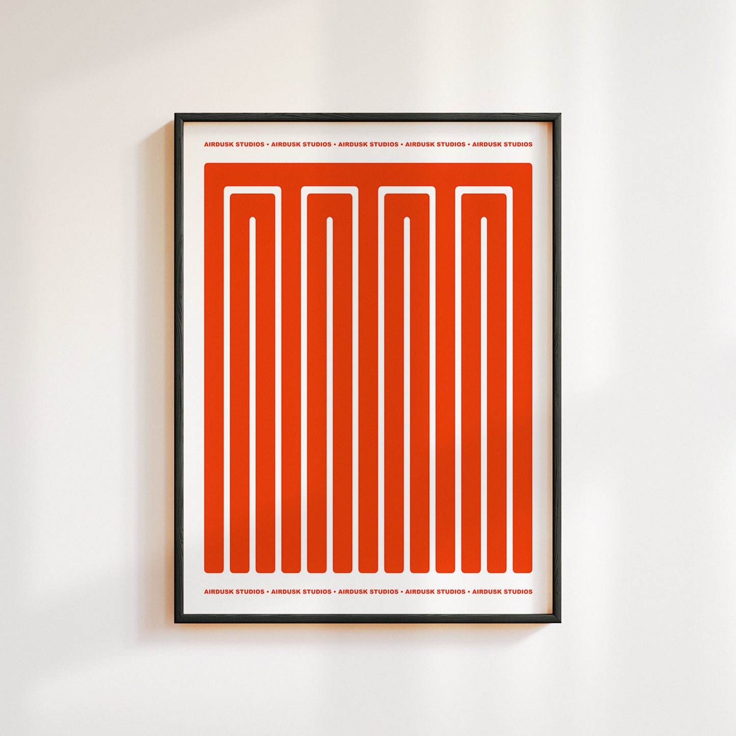 Minimal poster art home decor featuring bold red shapes and typography.