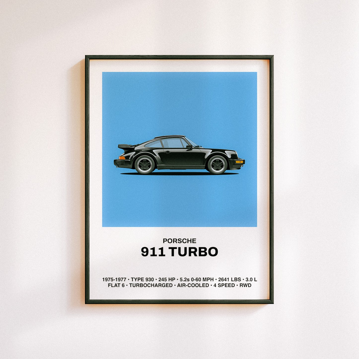 Classic Porsche 911 Turbo type 930 car poster art in a minimal design. 