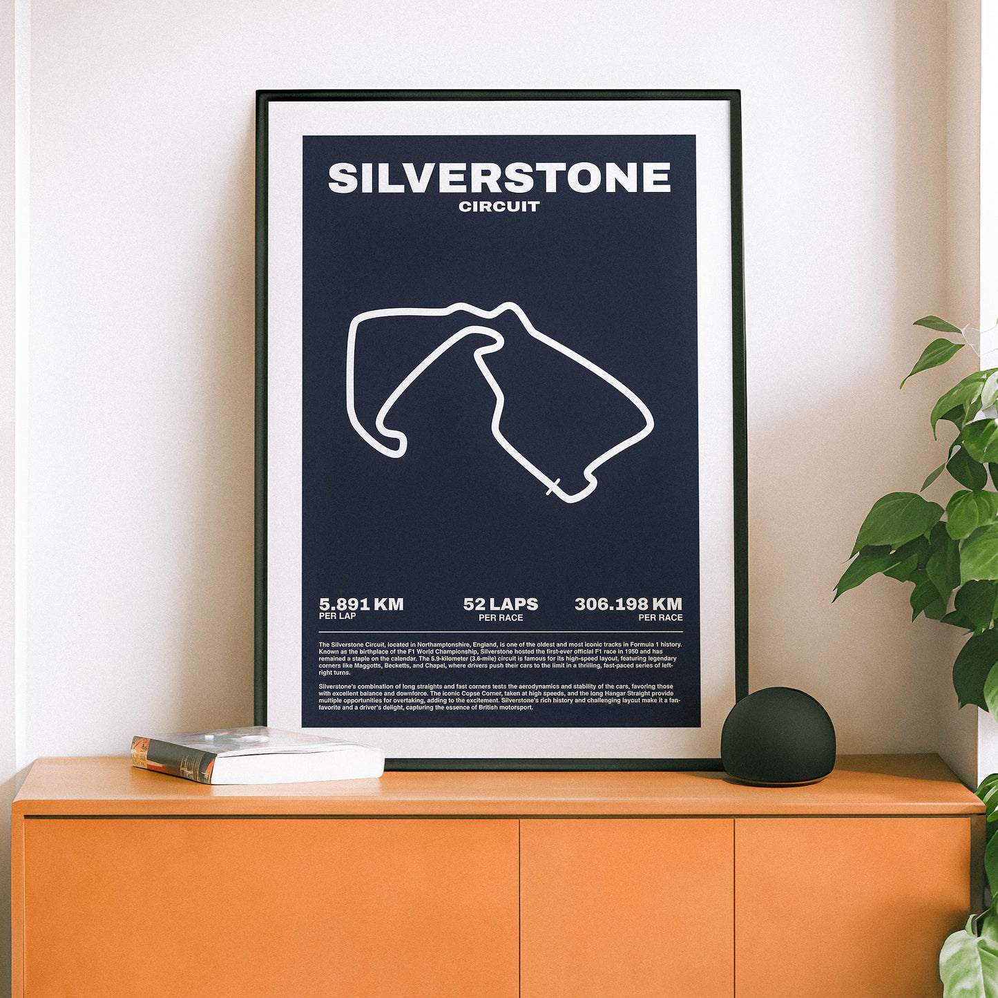 Silverstone Circuit Formula 1 poster art featuring a map of the track.