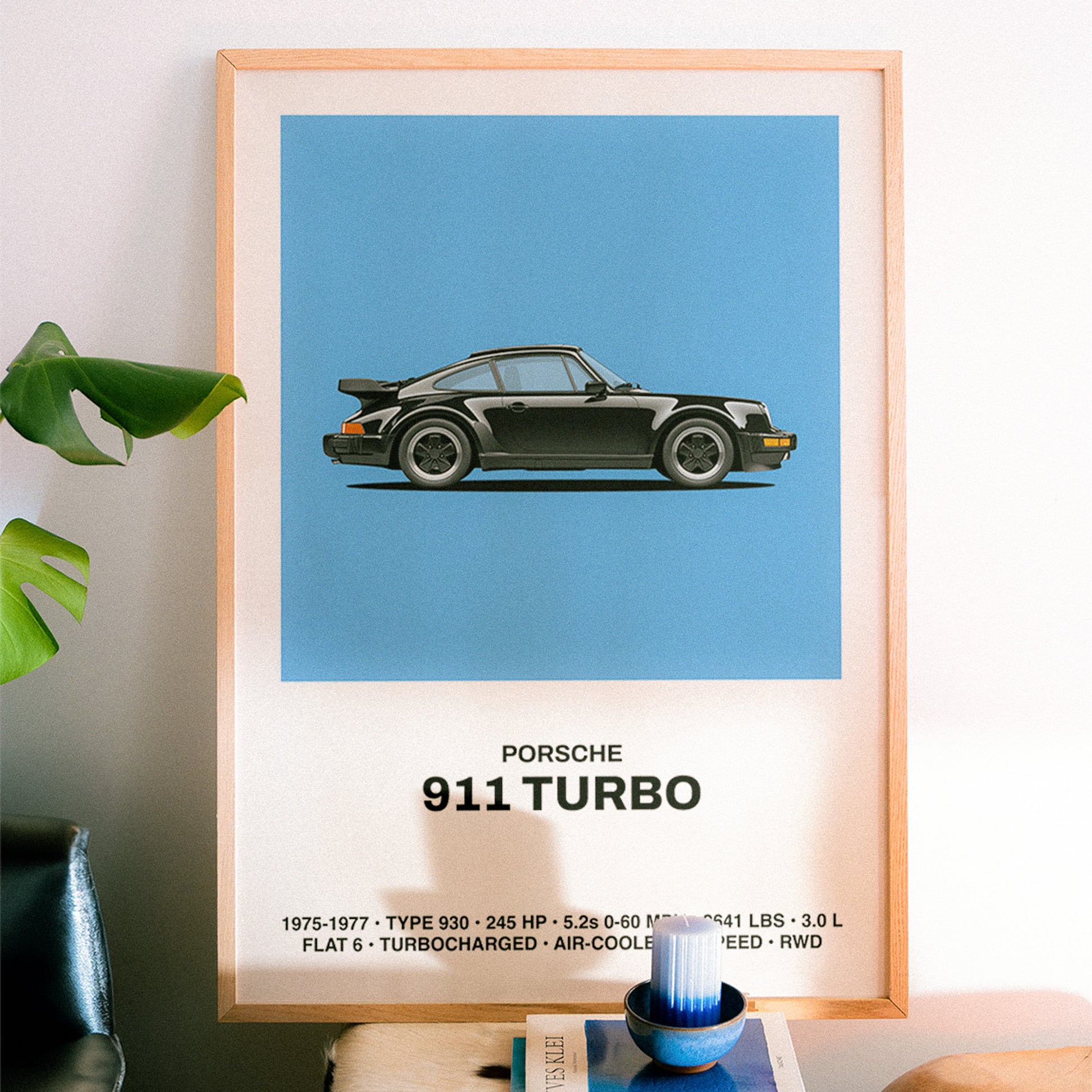 Classic Porsche 911 Turbo type 930 car poster art in a minimal design. 