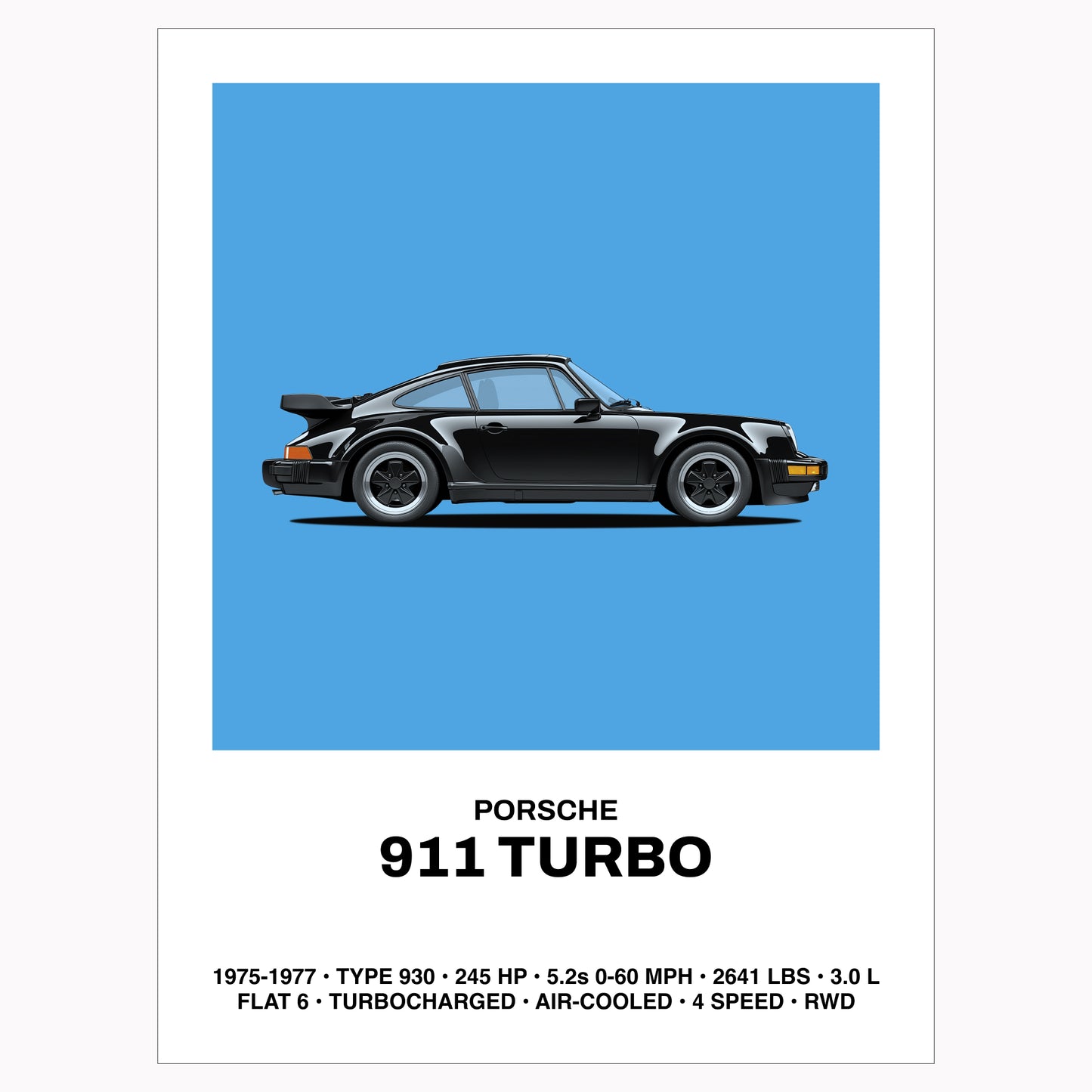 Classic Porsche 911 Turbo type 930 car poster art in a minimal design. 