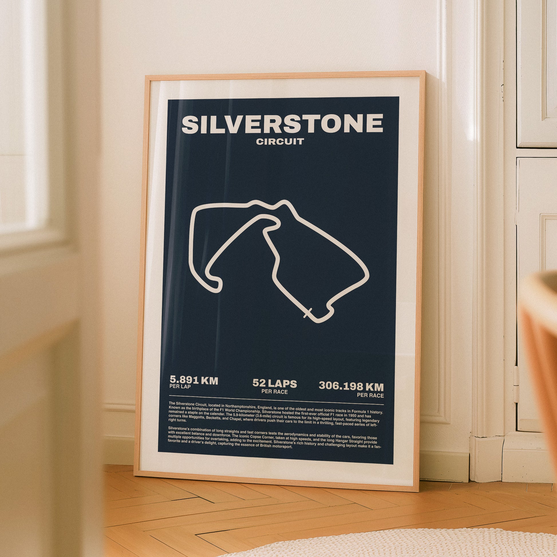 Silverstone Circuit Formula 1 poster art featuring a map of the track.