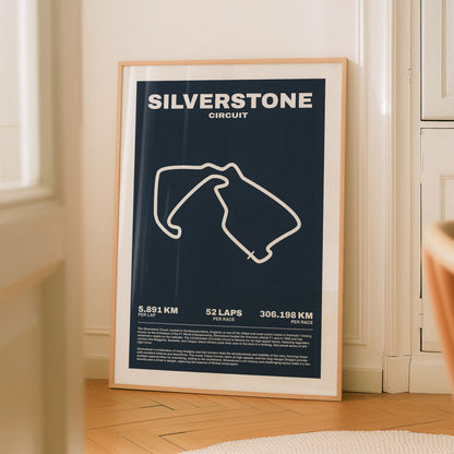 Silverstone Circuit Formula 1 poster art featuring a map of the track.