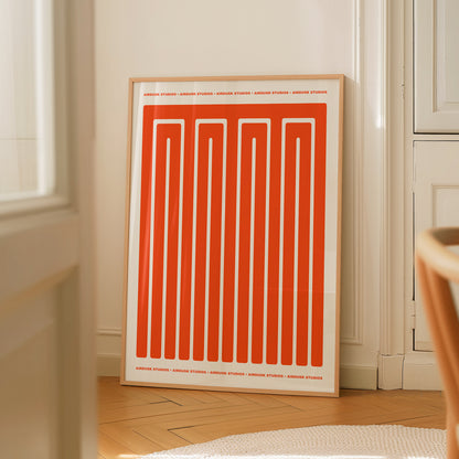 Minimal poster art home decor featuring bold red shapes and typography.