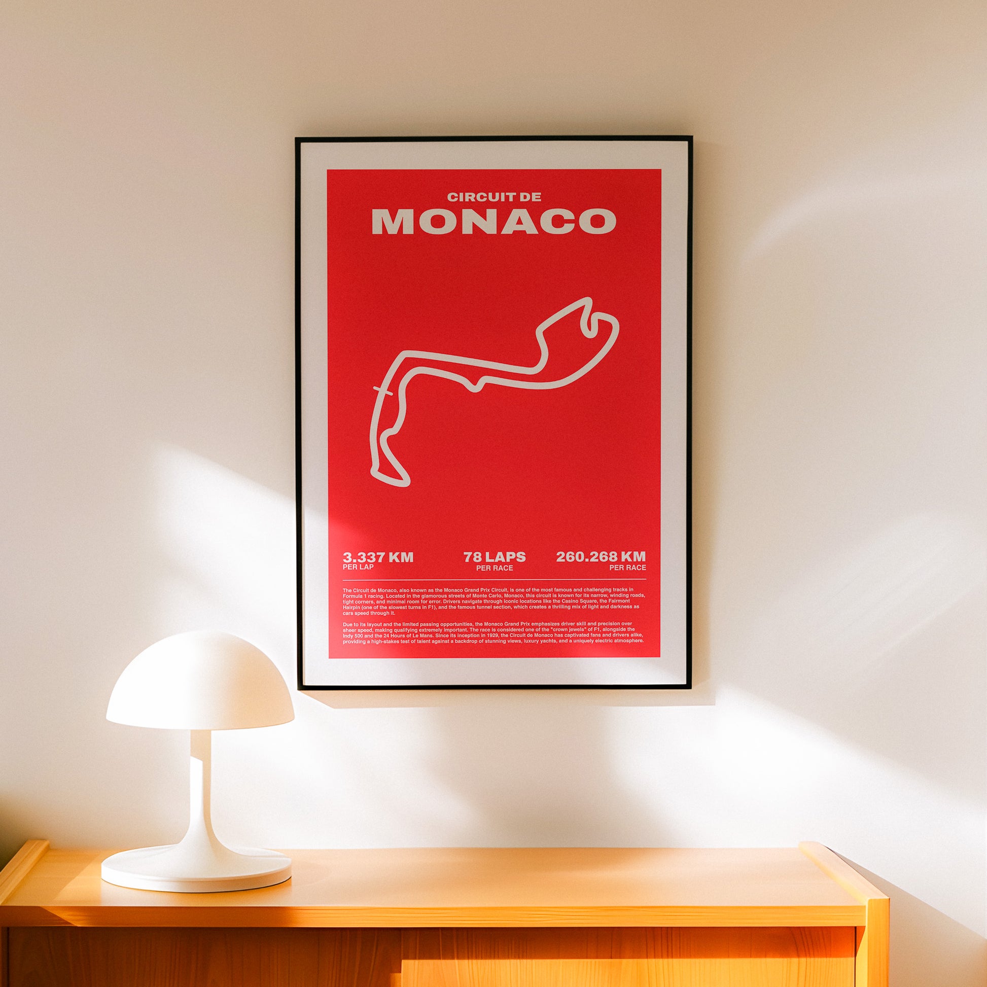 Circuit De Monaco Formula 1 poster art home decor featuring the Monaco circuit and track map.